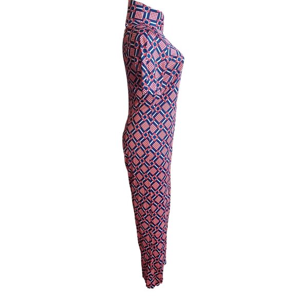 M 1OF1 Vintage Jumpsuit Bellbottom 1970's Zip-Front Mod Geometric Print Handmade - Picture 4 of 11